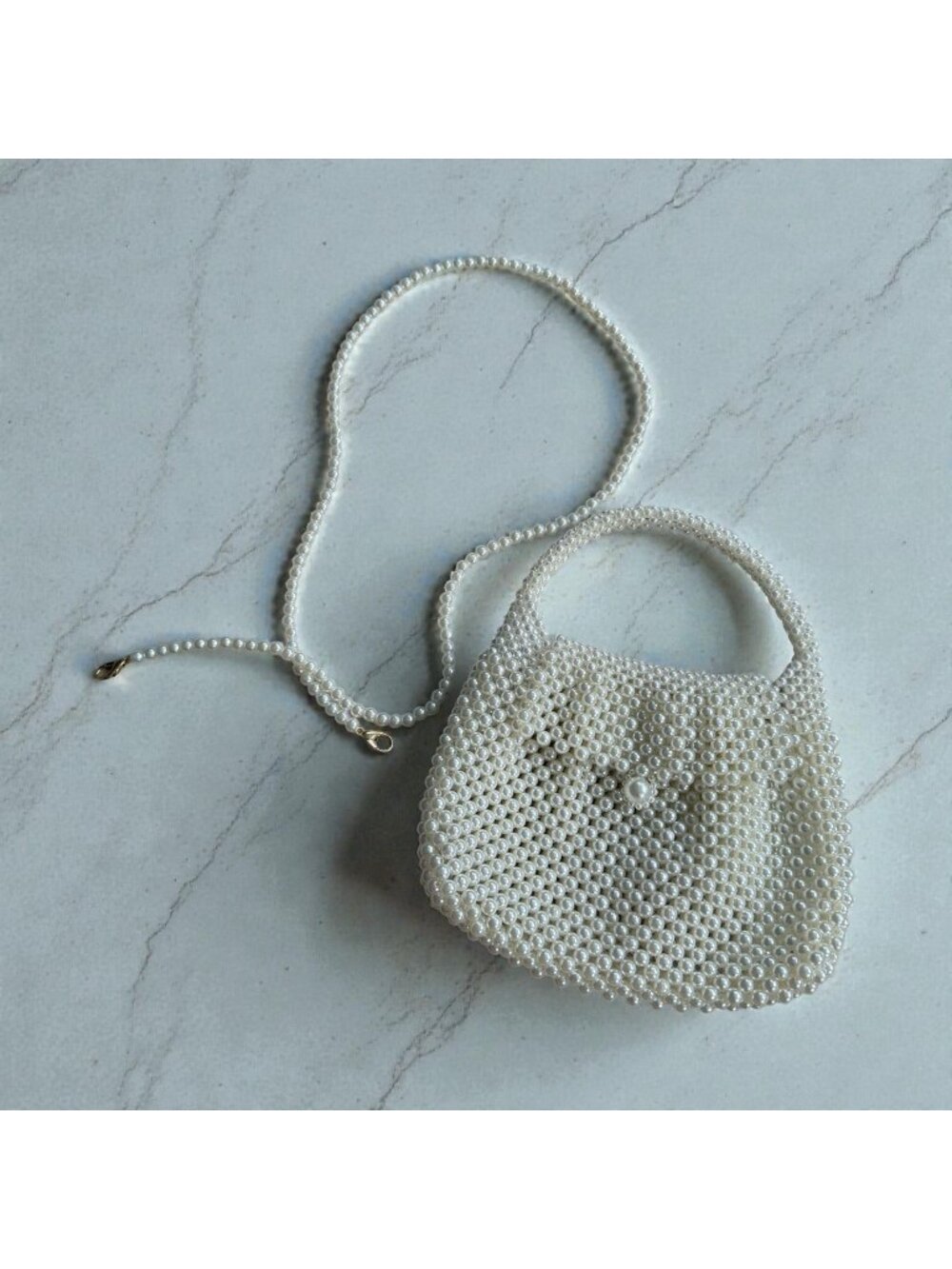PEARL Beaded Mini Crossbody Bag w/ Detachable Chain